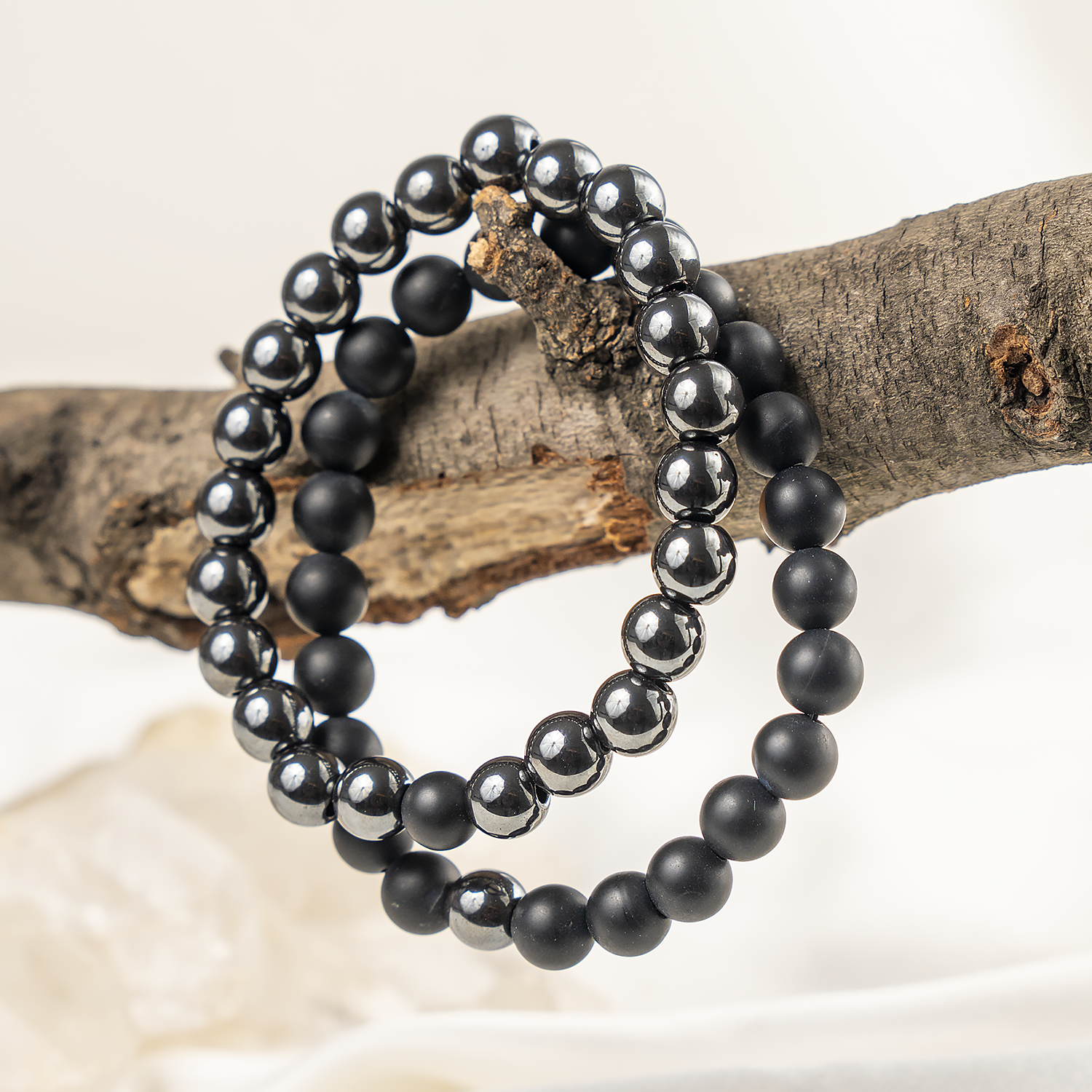 Hematite & Black Onyx Matt Crystals Bracelets