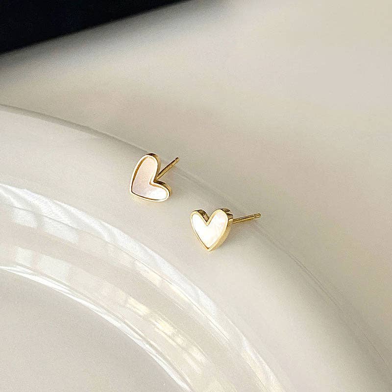 Mother Of Pearl Heart Stud Earrings