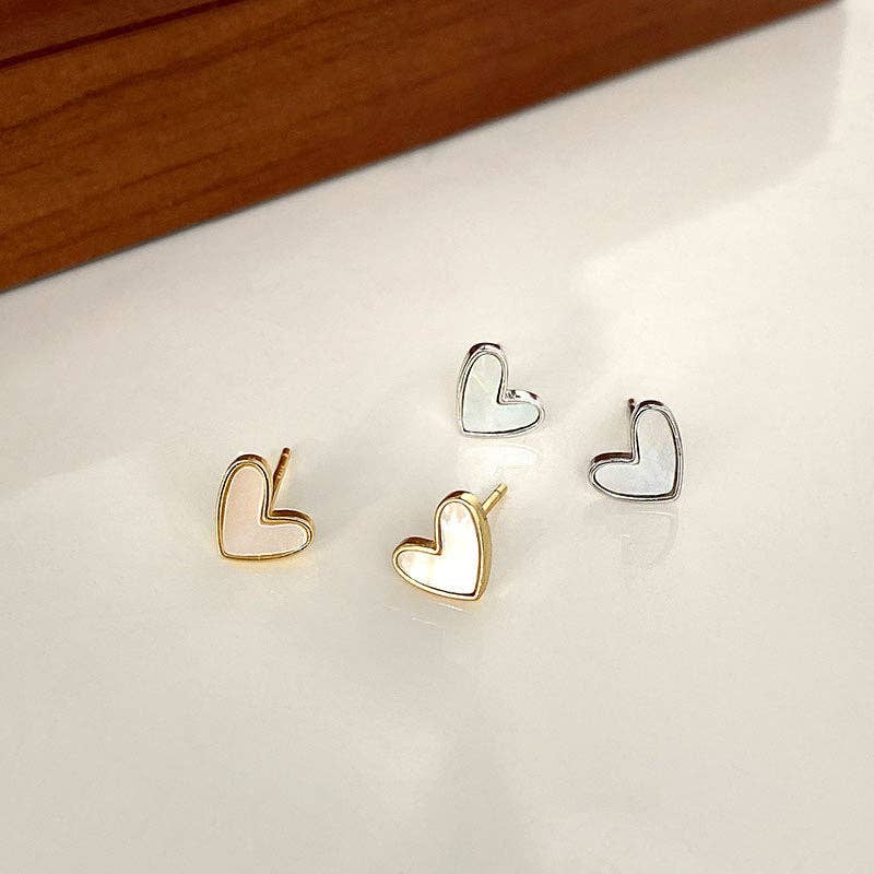 Mother Of Pearl Heart Stud Earrings