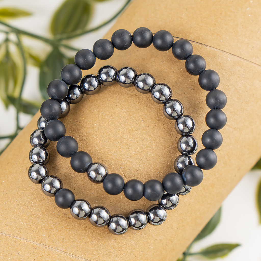 Hematite & Black Onyx Matt Crystals Bracelets