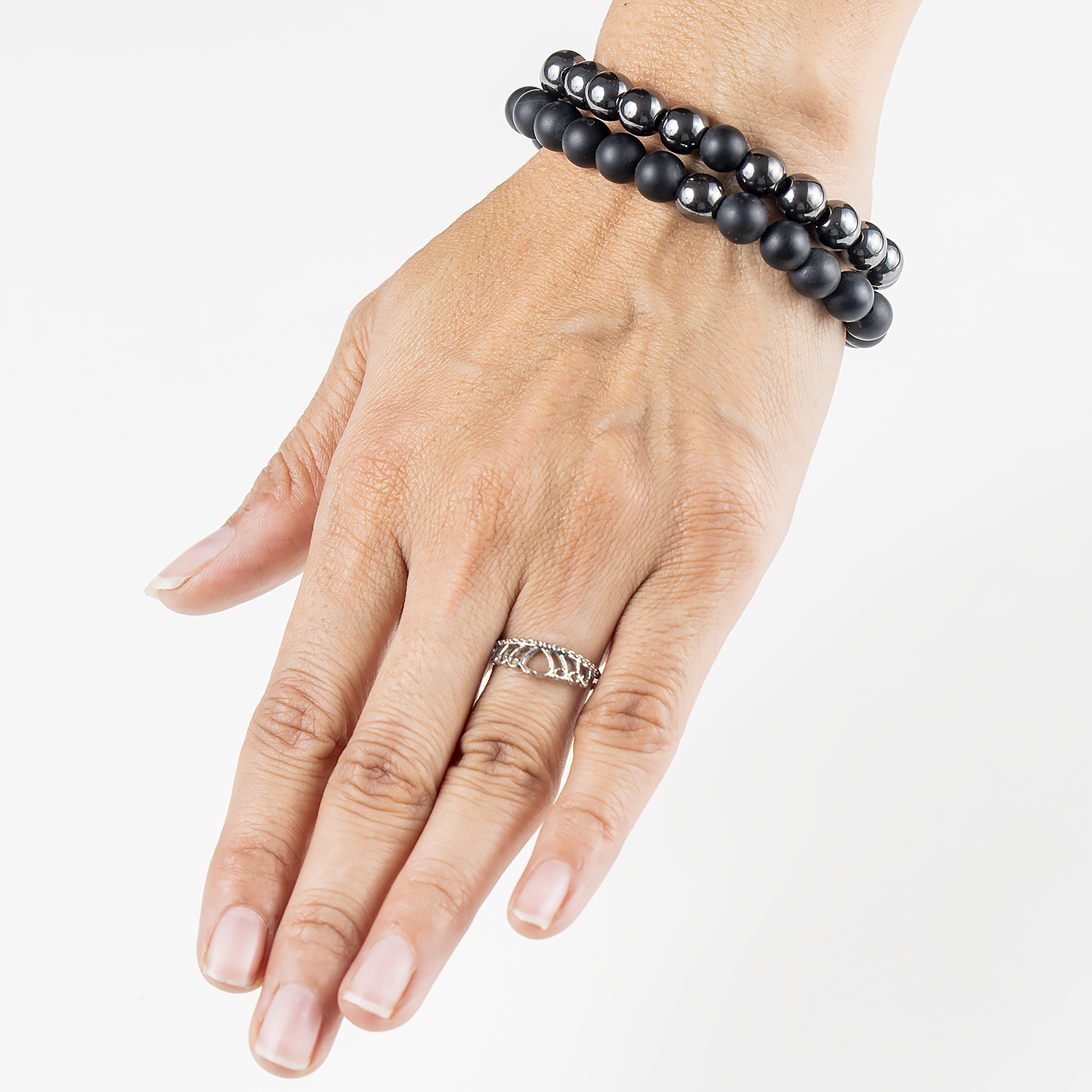 Hematite & Black Onyx Matt Crystals Bracelets