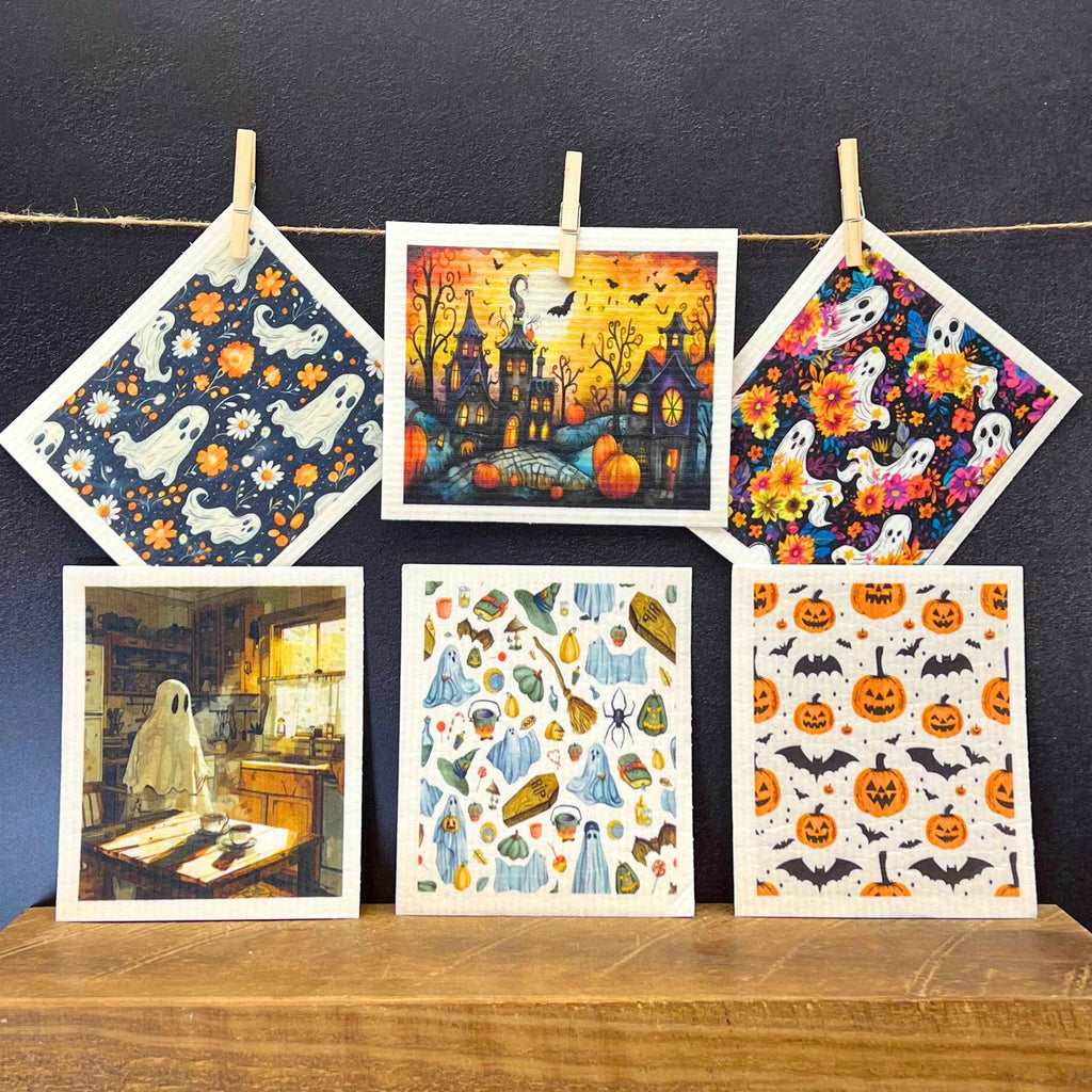 Pumpkins & Bats Halloween Swedish Dishcloth