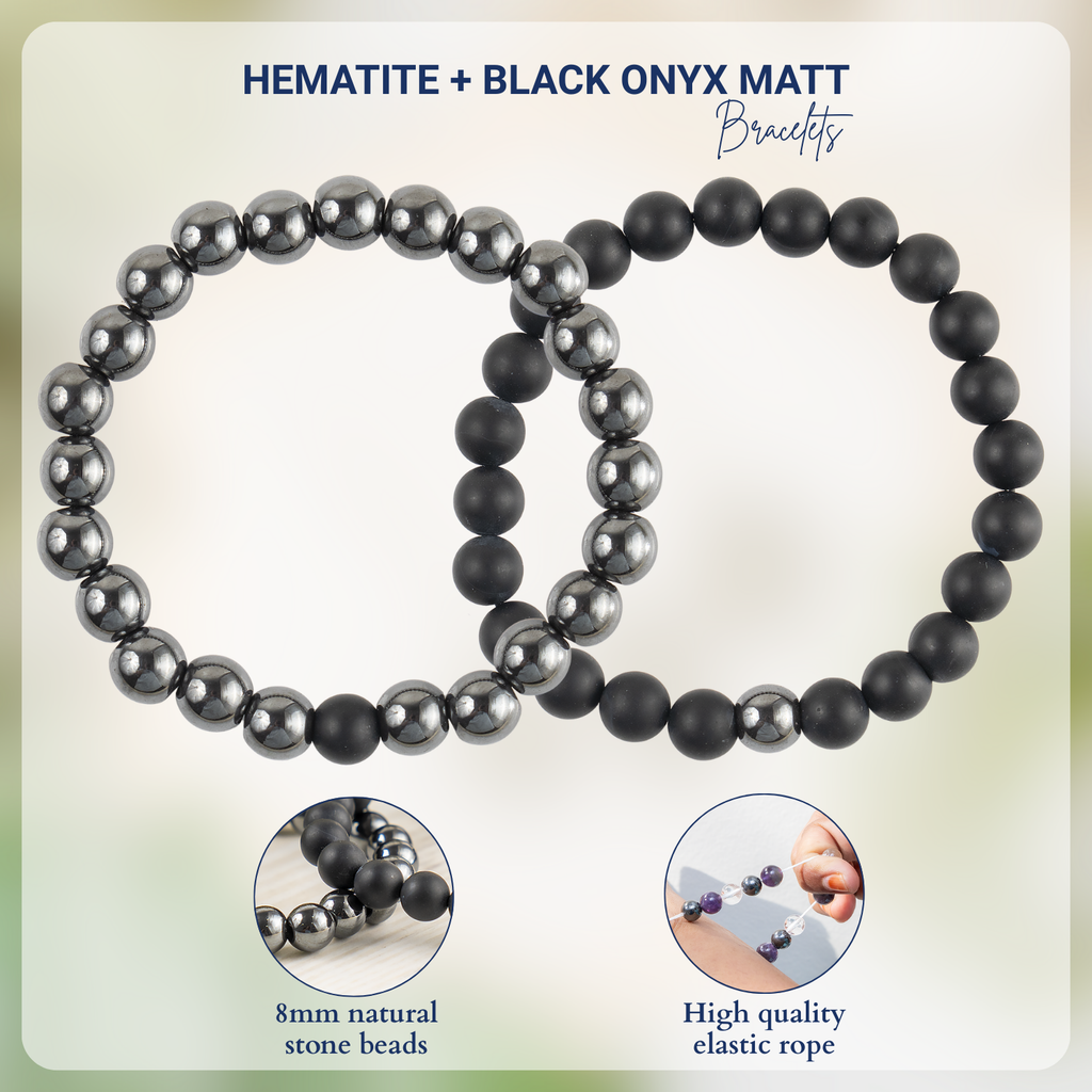 Hematite & Black Onyx Matt Crystals Bracelets