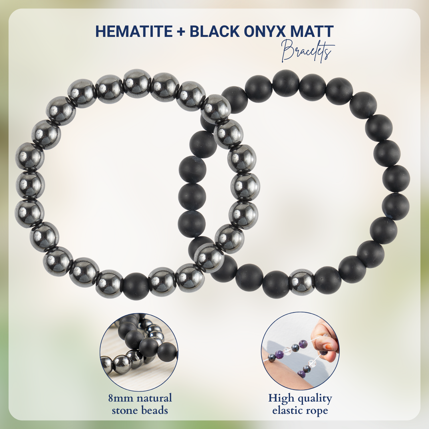 Hematite & Black Onyx Matt Crystals Bracelets