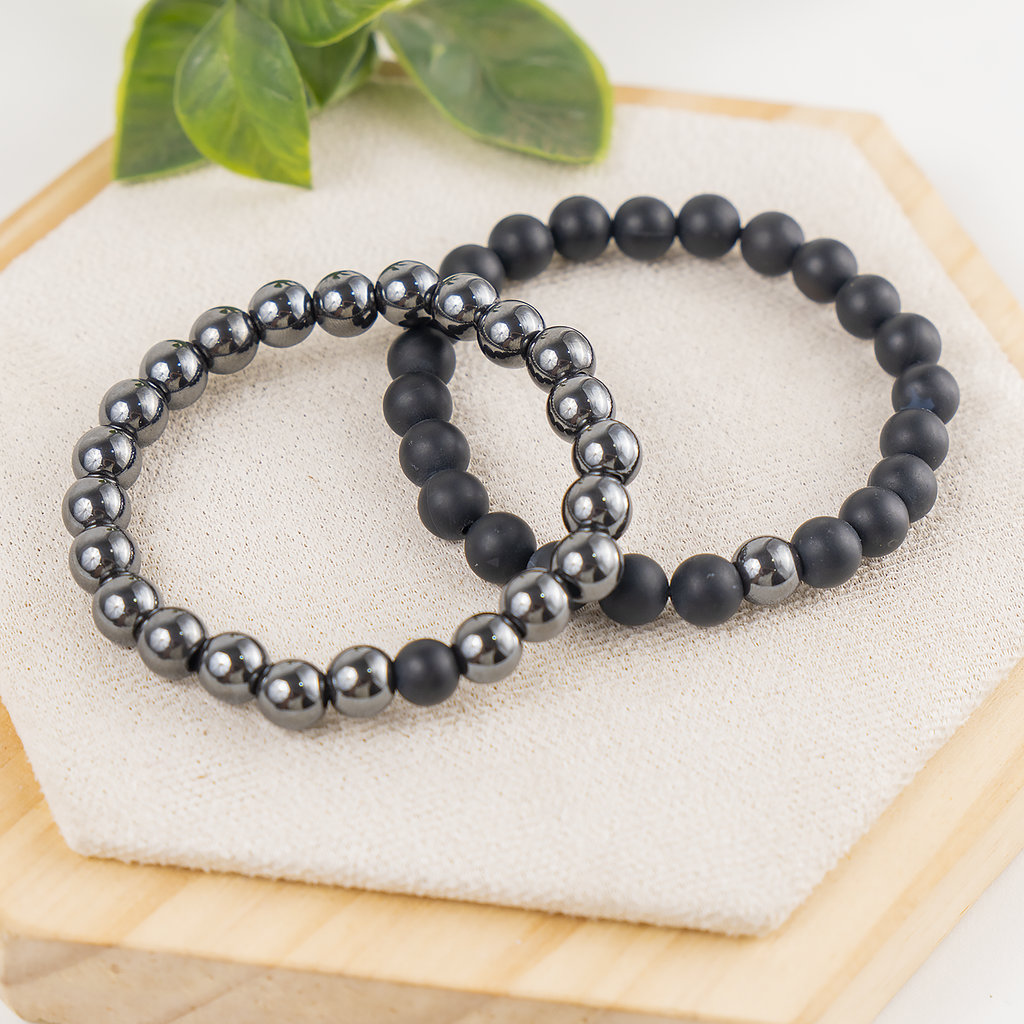 Hematite & Black Onyx Matt Crystals Bracelets