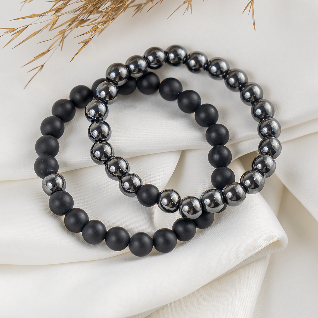 Hematite & Black Onyx Matt Crystals Bracelets