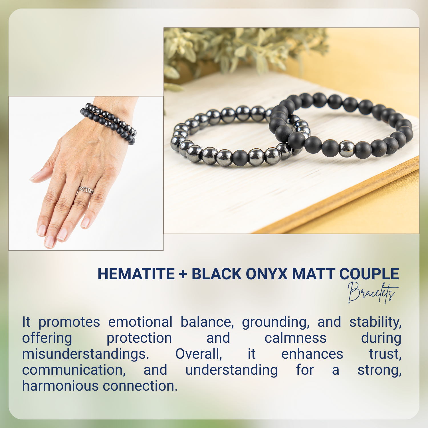 Hematite & Black Onyx Matt Crystals Bracelets
