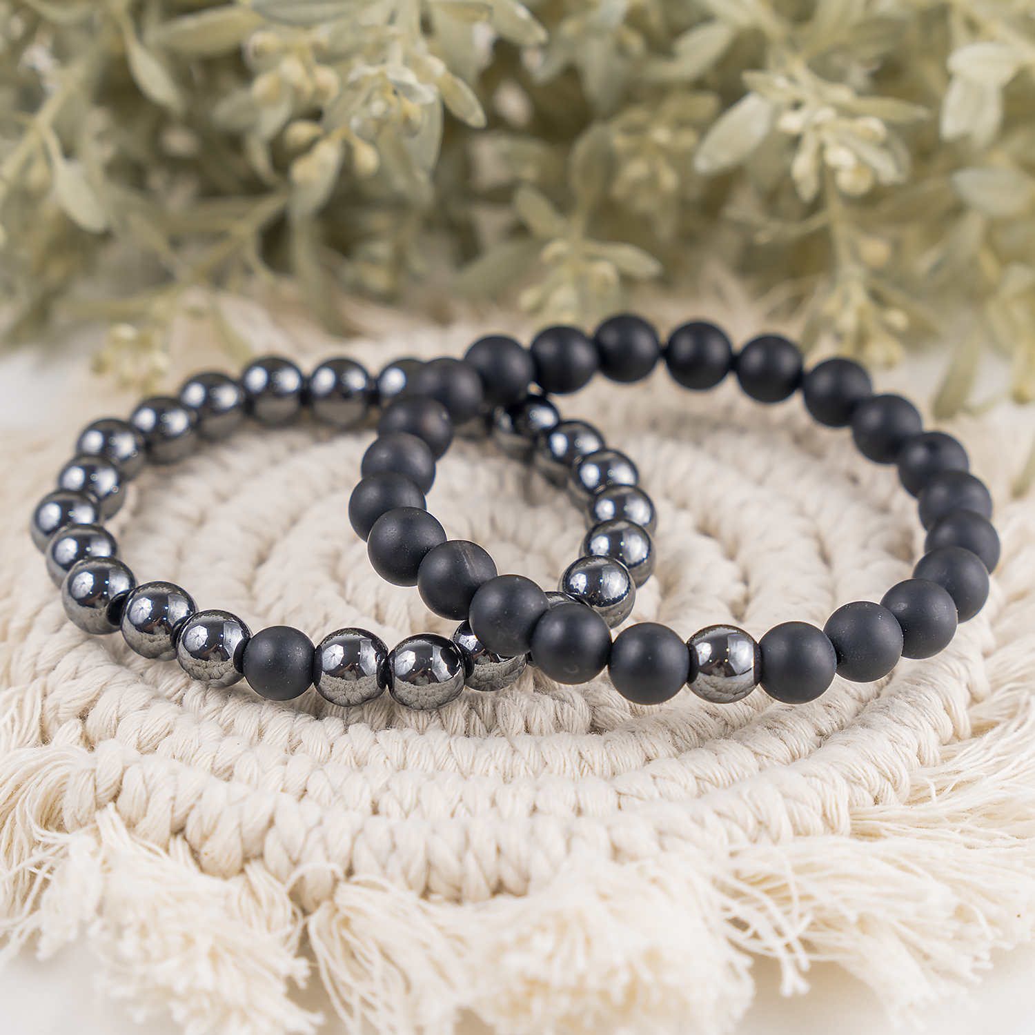 Hematite & Black Onyx Matt Crystals Bracelets