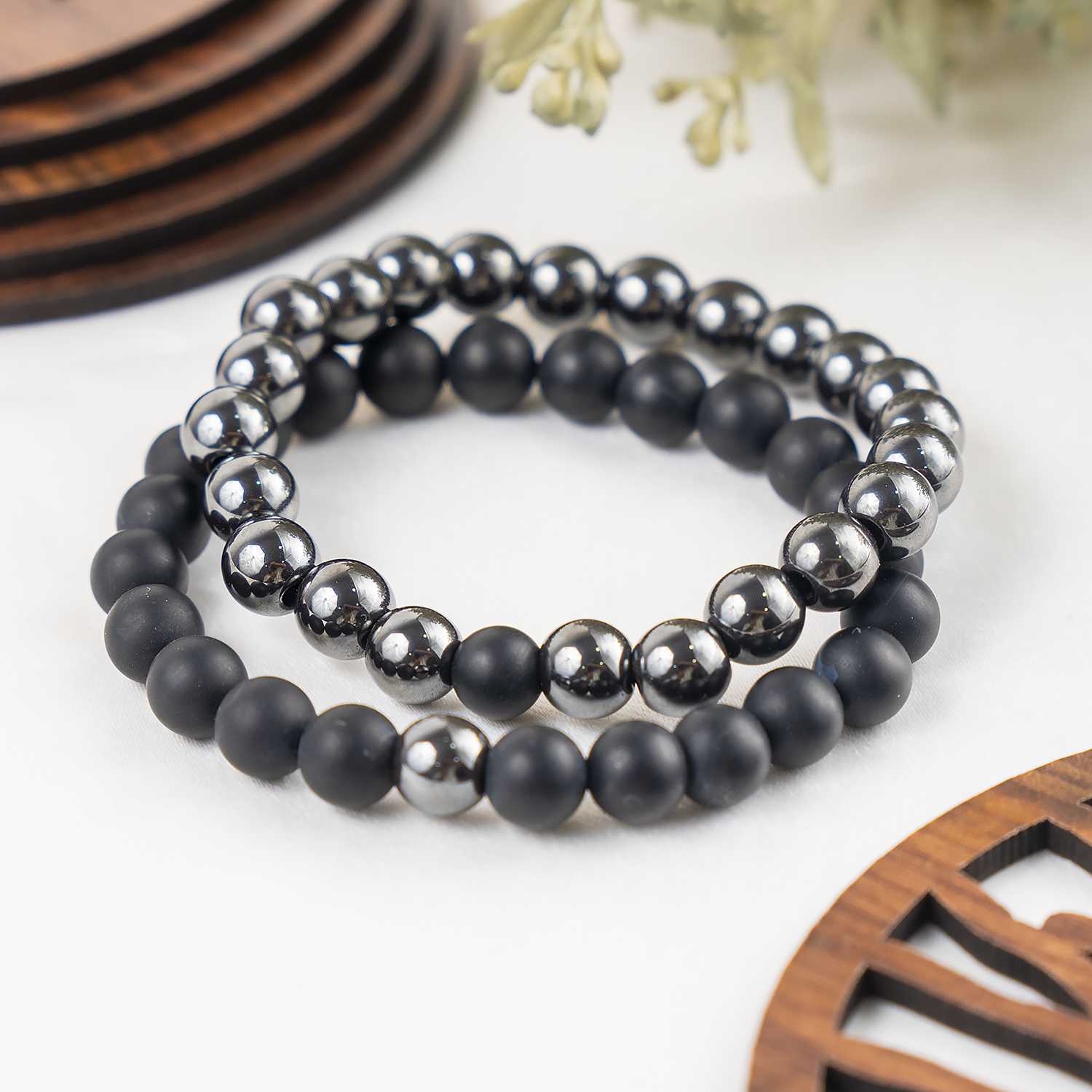 Hematite & Black Onyx Matt Crystals Bracelets