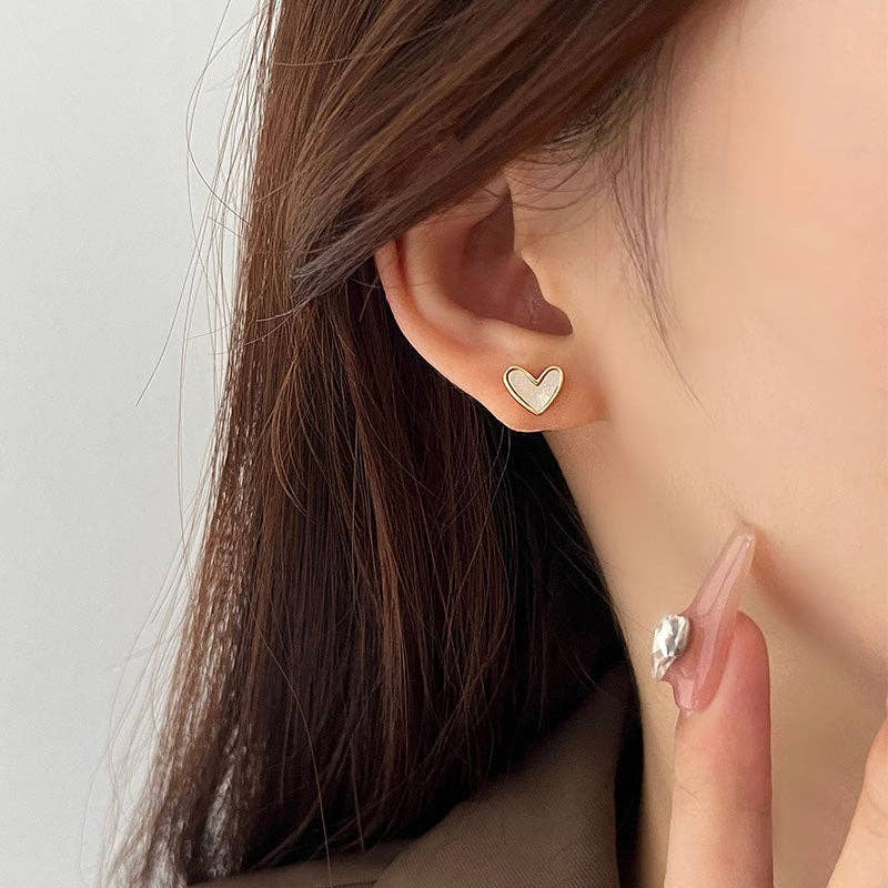 Mother Of Pearl Heart Stud Earrings