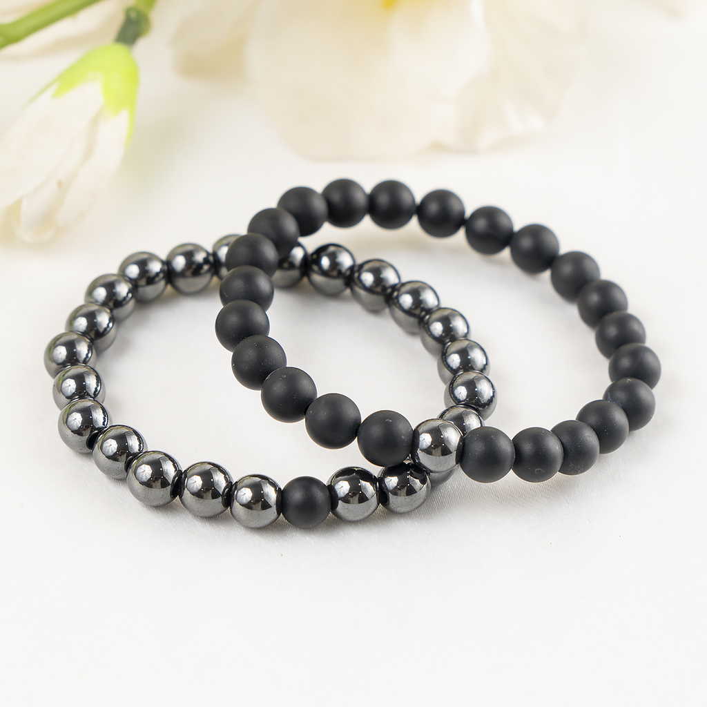Hematite & Black Onyx Matt Crystals Bracelets