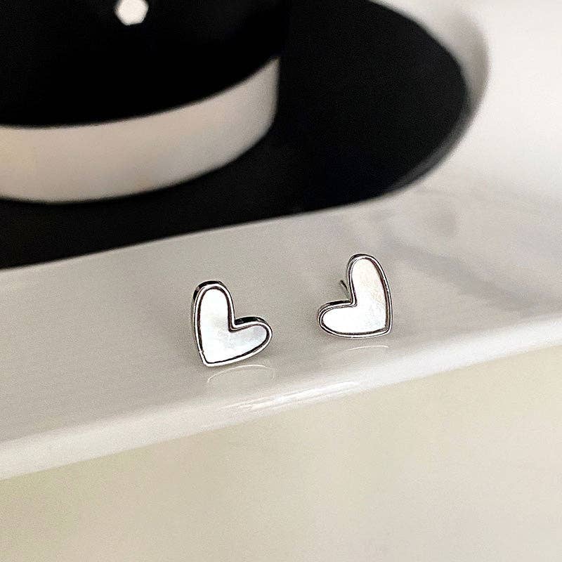 Mother Of Pearl Heart Stud Earrings