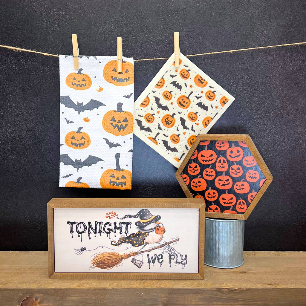 Pumpkins & Bats Halloween Swedish Dishcloth