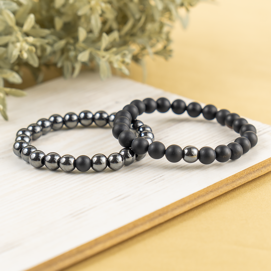 Hematite & Black Onyx Matt Crystals Bracelets