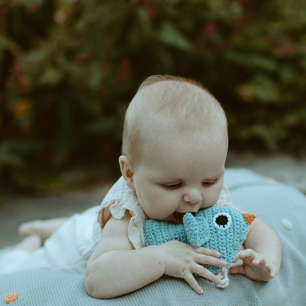 Baby Blue Bird Rattle – Handmade Organic Cotton Baby Toy